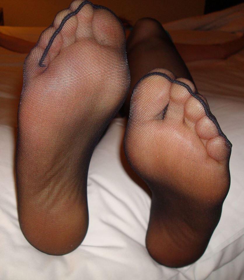 Foot fetish black nylon